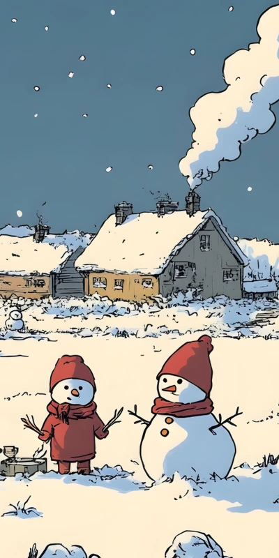 Japanese Winter Snowmen 8K Ultra HD Phone Wallpaper