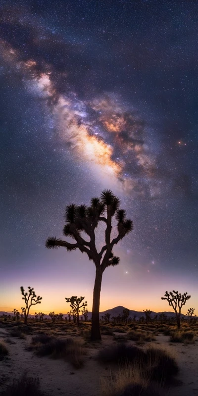 Desert Night Sky with Joshua Trees 4K Phone Wallpaper