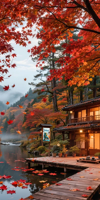 Japanese Garden Maple Leaves 8K Desktop Wallpaper