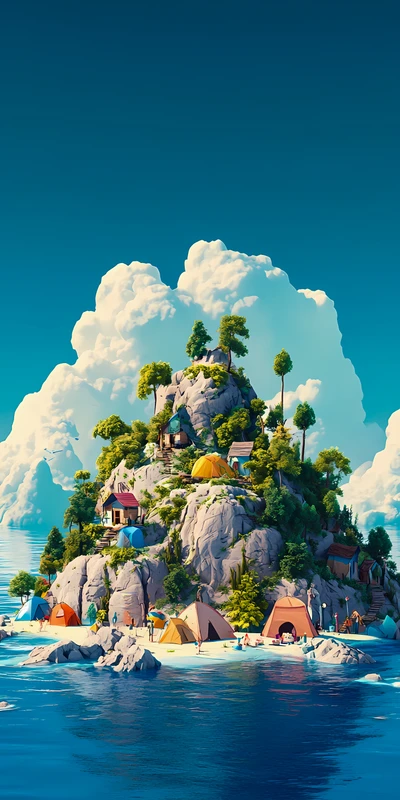 Cartoon Island Paradise 8K Ultra HD Phone Wallpaper