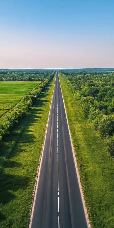 Minimalist Road Through Green Fields 8K Ultra HD Phone Wallpaper
