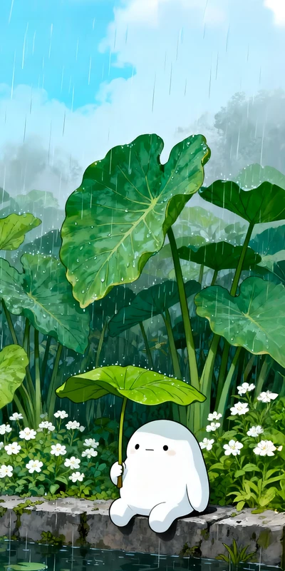 Anime Rainy Garden 8K Ultra HD Phone Wallpaper