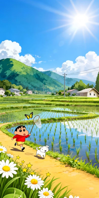 Anime Rural Rice Fields 8K Ultra HD Phone Wallpaper