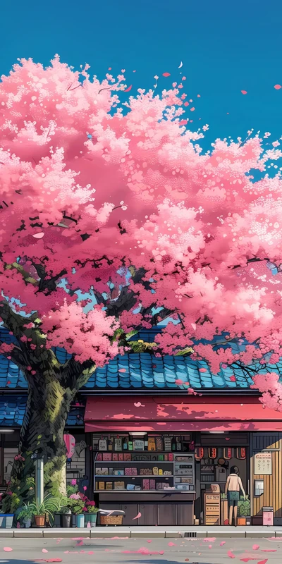 Japanese Cherry Blossom Street 4K Phone Wallpaper