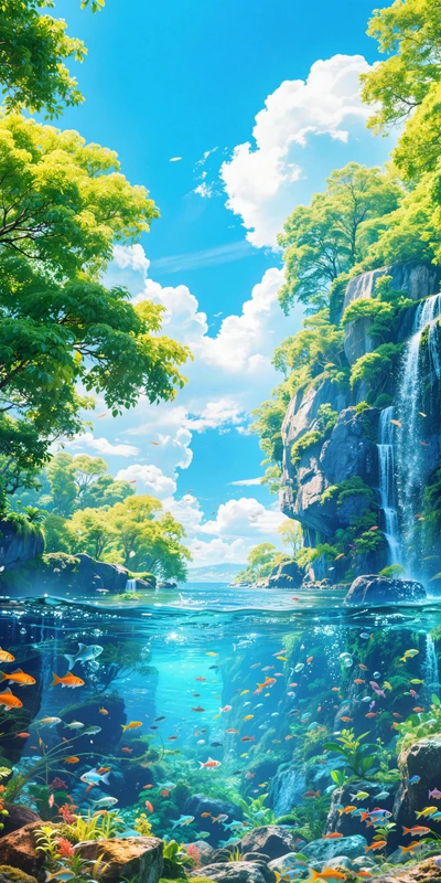 Dreamy Forest Waterfall 8K Desktop Wallpaper