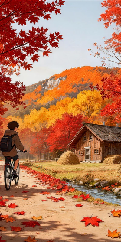 Autumn Maple Forest Cabin 8K Desktop Wallpaper