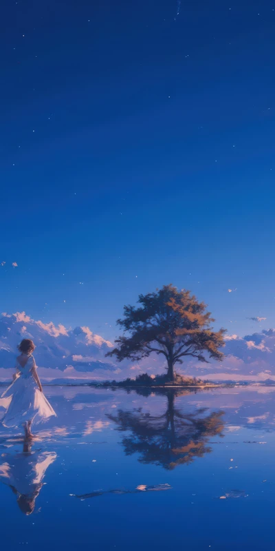 Anime Starry Night Lake 8K Ultra HD Phone Wallpaper
