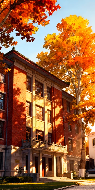 Chinese Autumn Campus Building 8K Ultra HD Phone Wallpaper