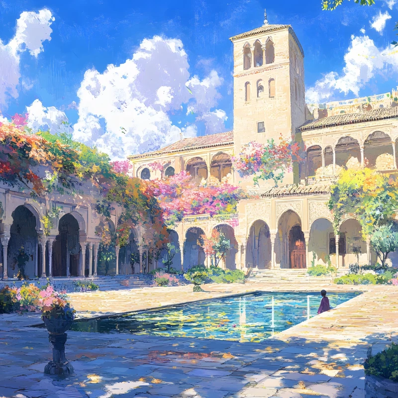Moorish Courtyard Garden 8K Ultra HD Desktop Wallpaper
