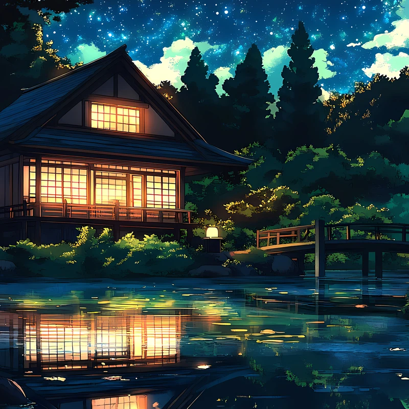 日式庭院住宅夜景 4K 桌面壁纸