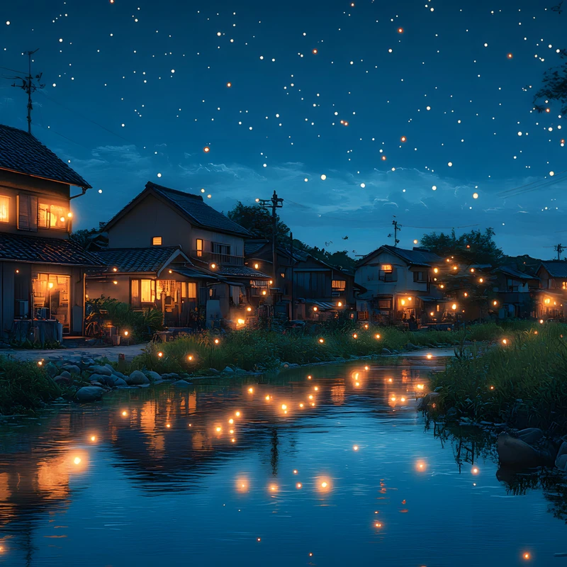 日本村庄夜空 4K 桌面壁纸