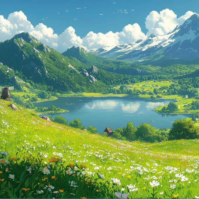 Alpine Valley Lake Scene 8K Desktop Wallpaper