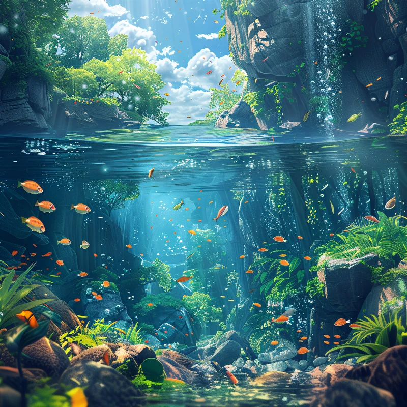 Oriental Art Underwater Forest 4K Desktop Wallpaper