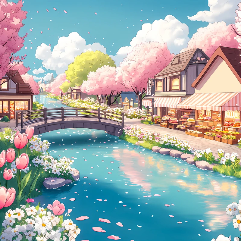 Japonská vesnice s výhonky 4K stěnový obrázek