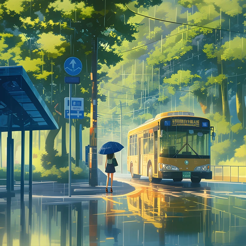 Anime Regenbusstation 8K Ultra HD Desktop Wallpaper