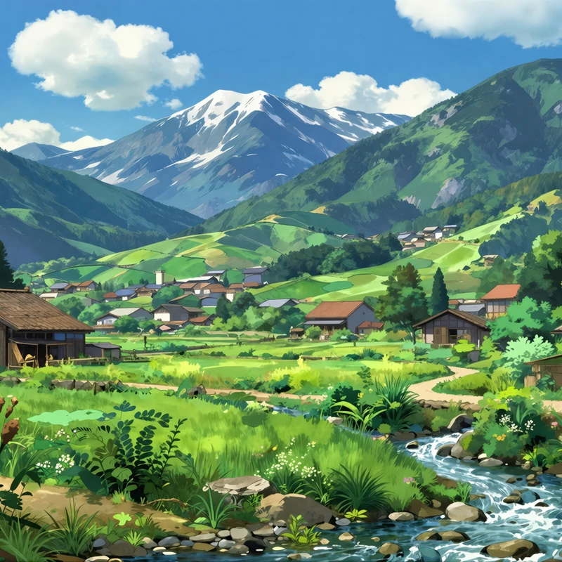 Japonská vesnice v údolí 8K Ultra HD stěnový obrázek