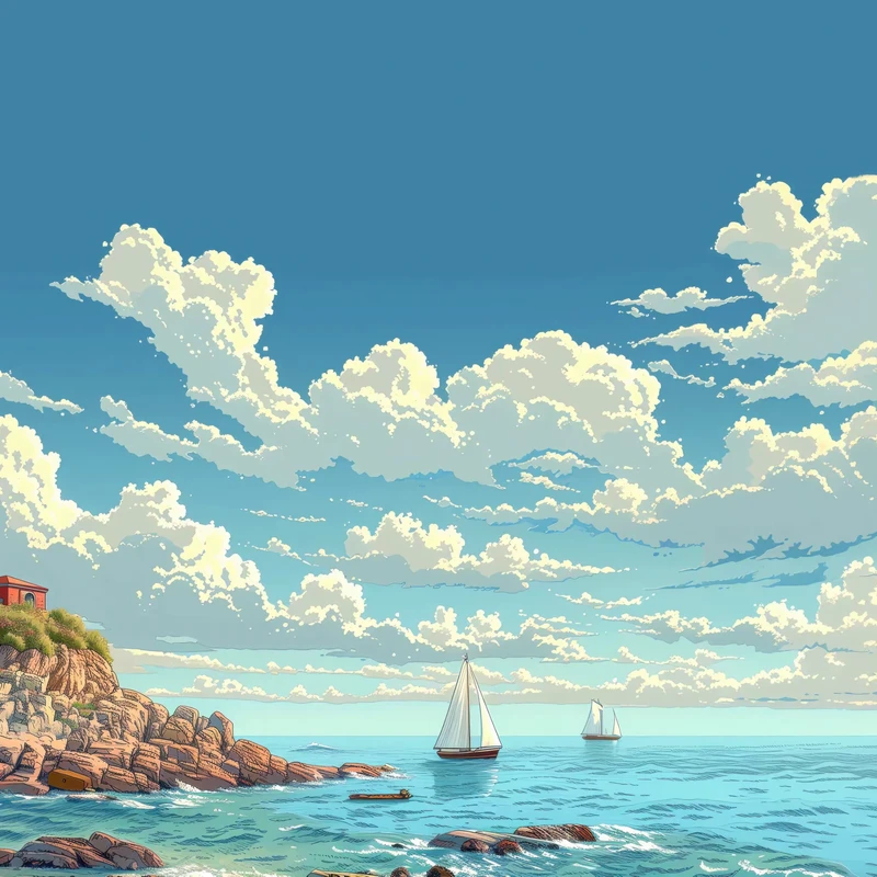 Anime Küstenleuchtturm 4K Desktop-Hintergrund