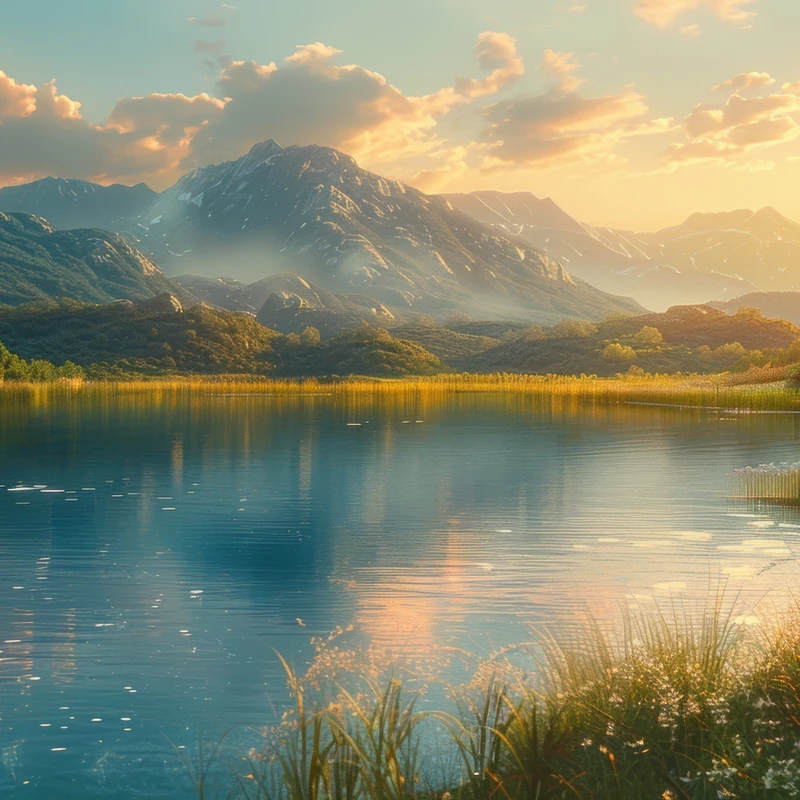 Orientální umění hory a jezero 8K Ultra HD stolní pozadí