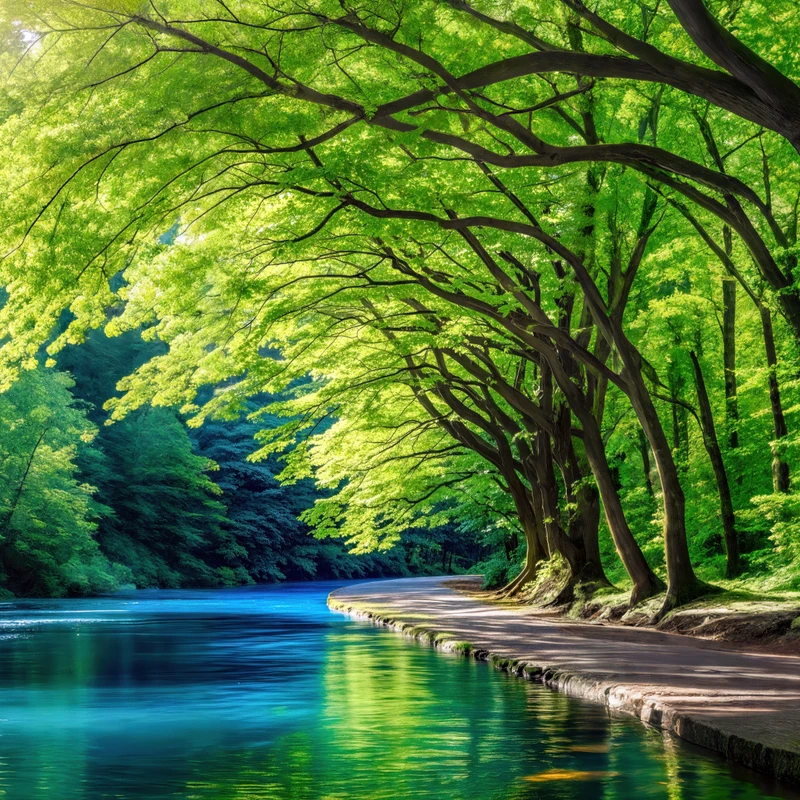 Paisagem de Rio Florestal Japonê 8K Ultra HD para Desktop