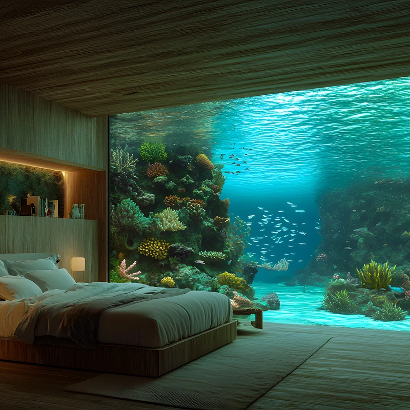 Unterwasser-Schlafzimmer Korallenriff 4K Desktop-Hintergrund