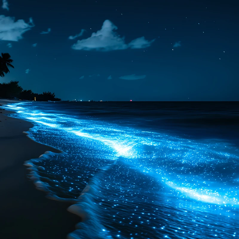 Fond d'écran 4K nocturne océan bioluminescent
