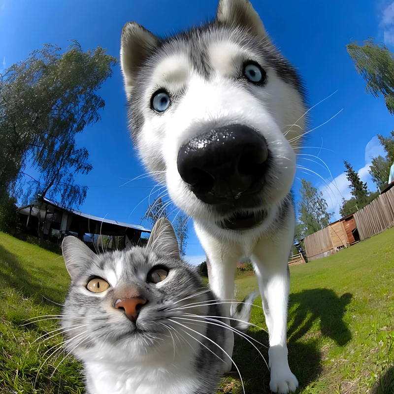 Fond d'écran 8K Ultra HD pour téléphone : Chat réaliste et chien husky