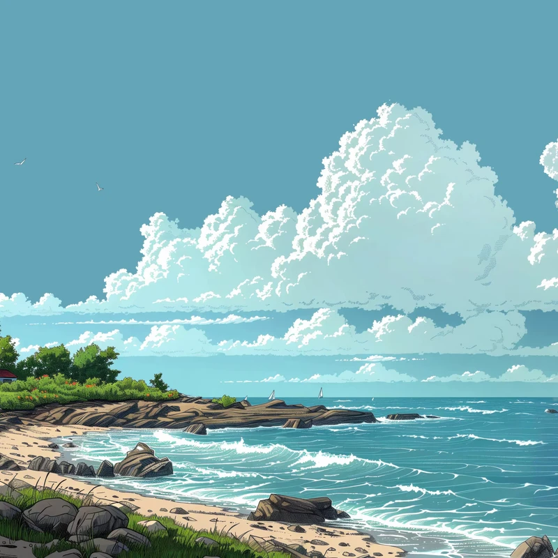 Anime Küstenstrand 4K Desktop Hintergrund