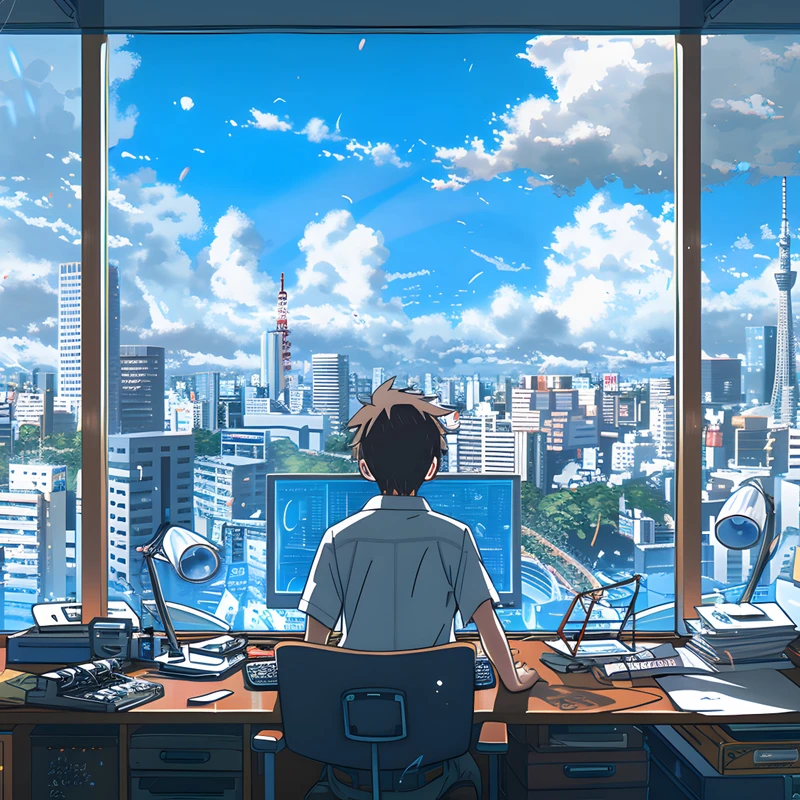 Paisaje urbano de Tokio en estilo anime 8K Ultra HD para escritorio