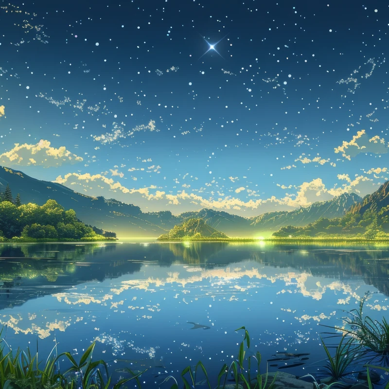 Oriental Art Sterrenhemel Meer Nacht 8K Ultra HD Desktop Wallpaper