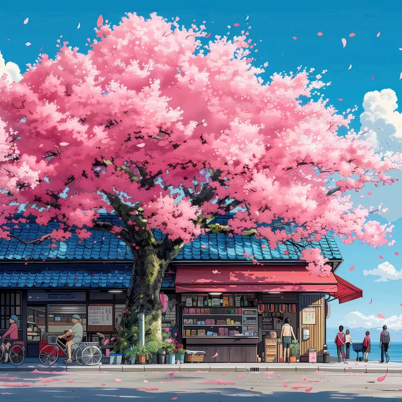 Japonská ulice s výhonky 4K stolní pozadí