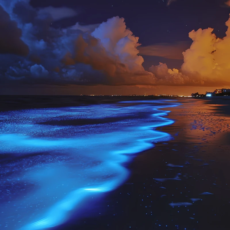 Paysage nocturne lumineux de l'océan 4K pour fond d'écran