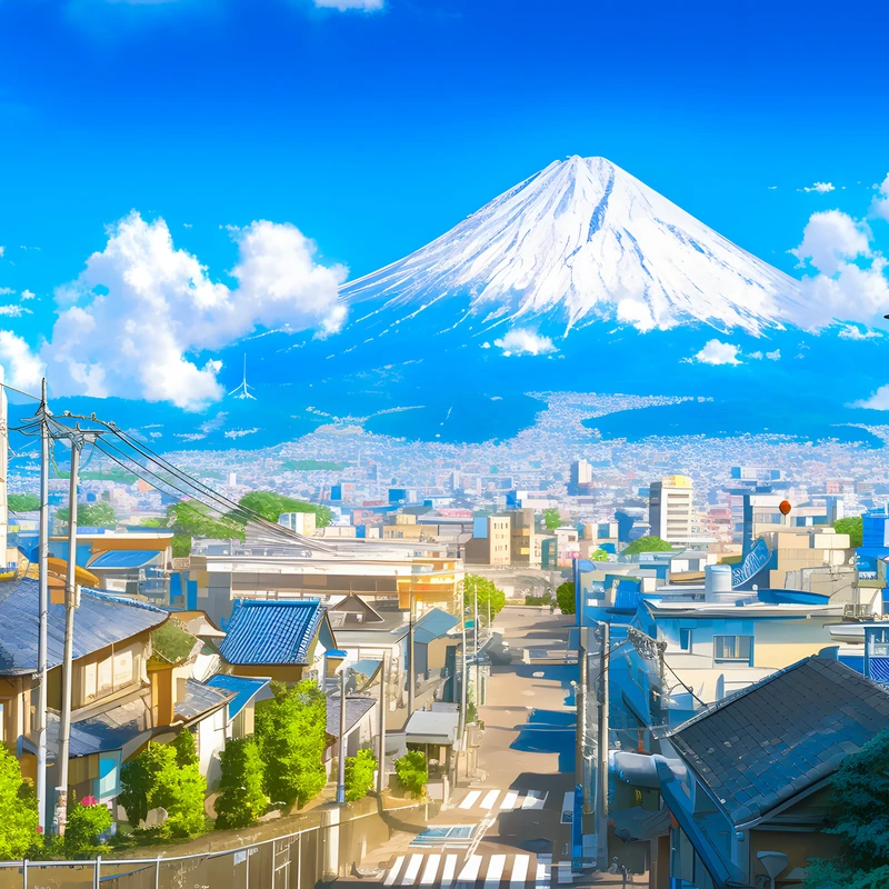 Japonský pohled na Mount Fuji s městem 4K stěnová papír