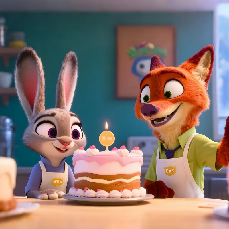Animera räv och kanin bakverkslandskap 4K skrivbordsbakgrund