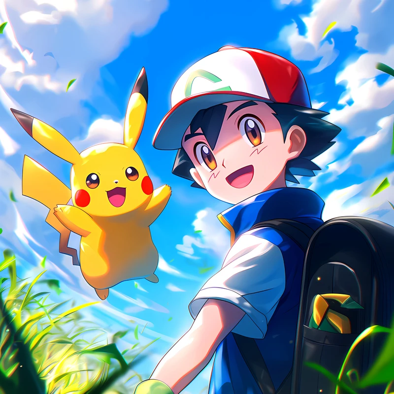 Anime Pikachu og træner 8K Ultra HD mobilhintergrund