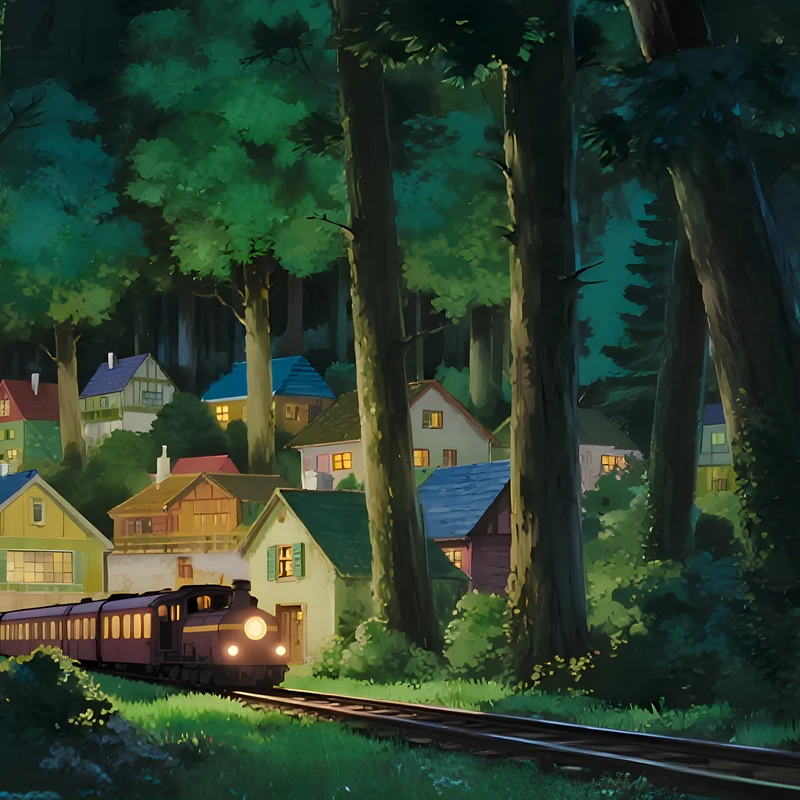 Anime-skovby nattes 4K skrivebordstapet