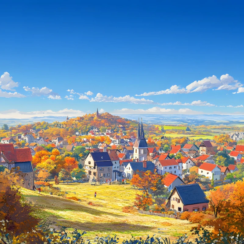 Europæisk efterårsby 8K ultra HD baggrundsbillede