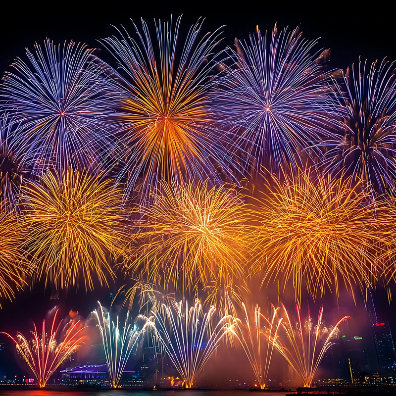 Paysage nocturne avec feux d'artifice japonais 4K pour bureau