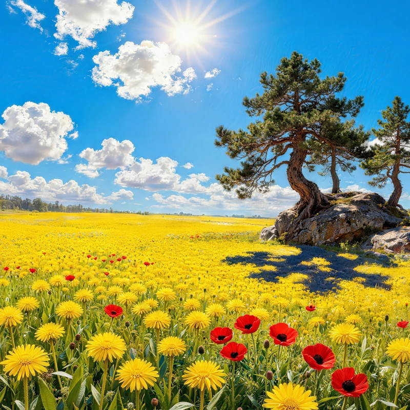 Markedslandskab med blomstermark 8K ultra HD baggrundsbillede