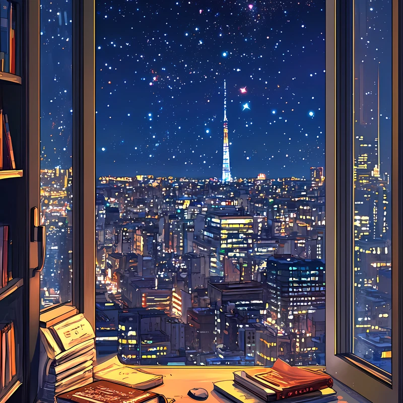 Anime City Night Sky 8K Ultra HD Phone Wallpaper