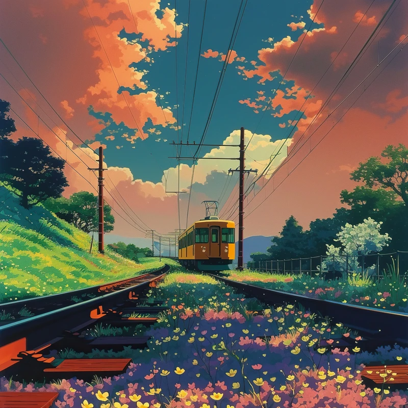Anime styl vlaková cesta 8K ultra HD stěnka