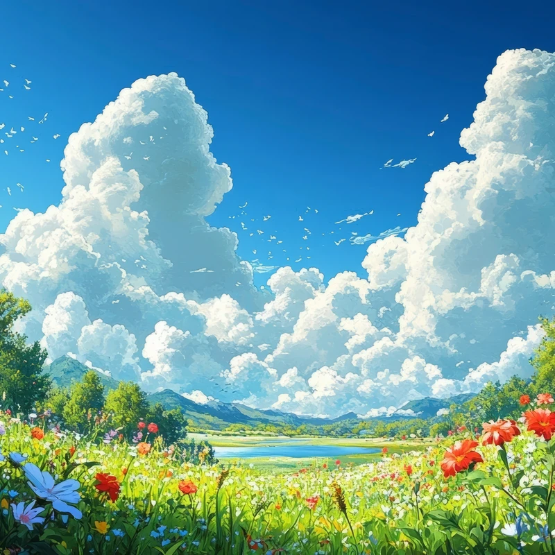 Japanese Anime Flower Field 8K Ultra HD Desktop Wallpaper