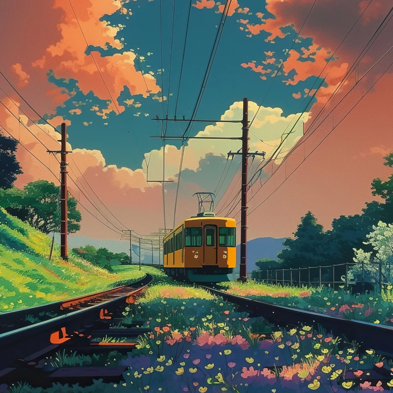 Japonská anime cesta vlakem 4K stolní pozadí