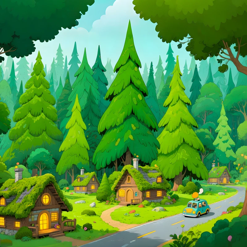 卡通森林小屋村庄 4K 桌面壁纸