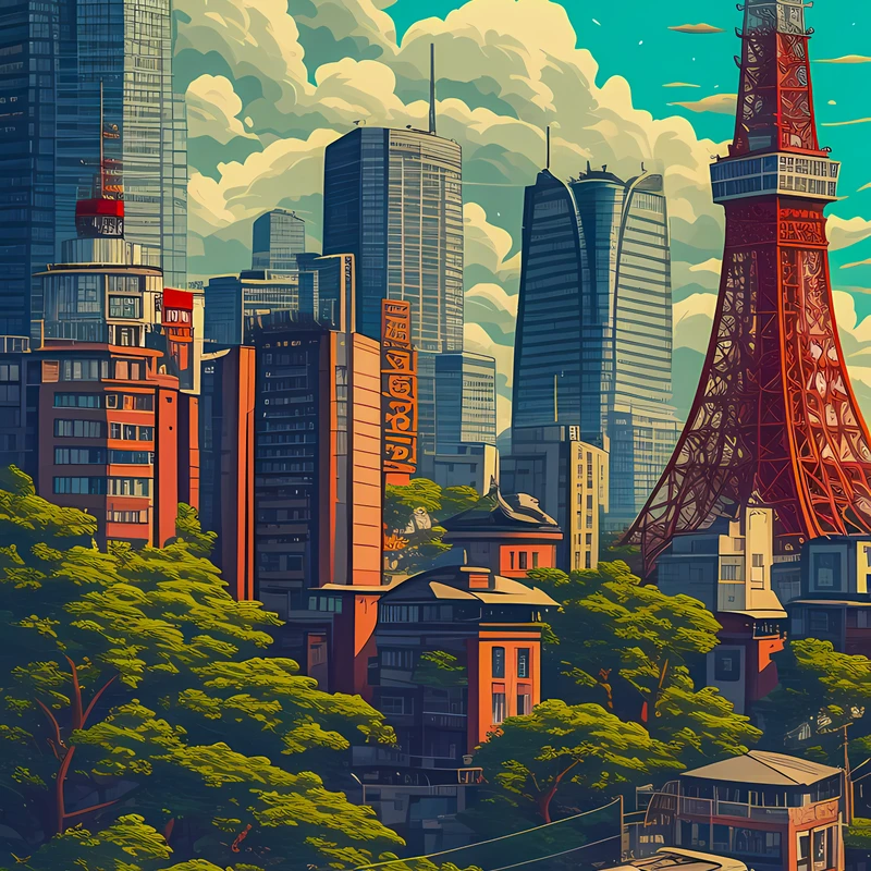 Japonský anime přehled města Tokio 8K ultra HD mobilní pozadí