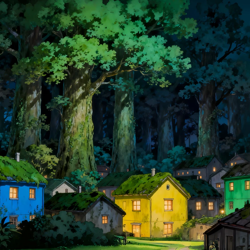 Anime-metsäkylä äidin 4K-taulukkoväli