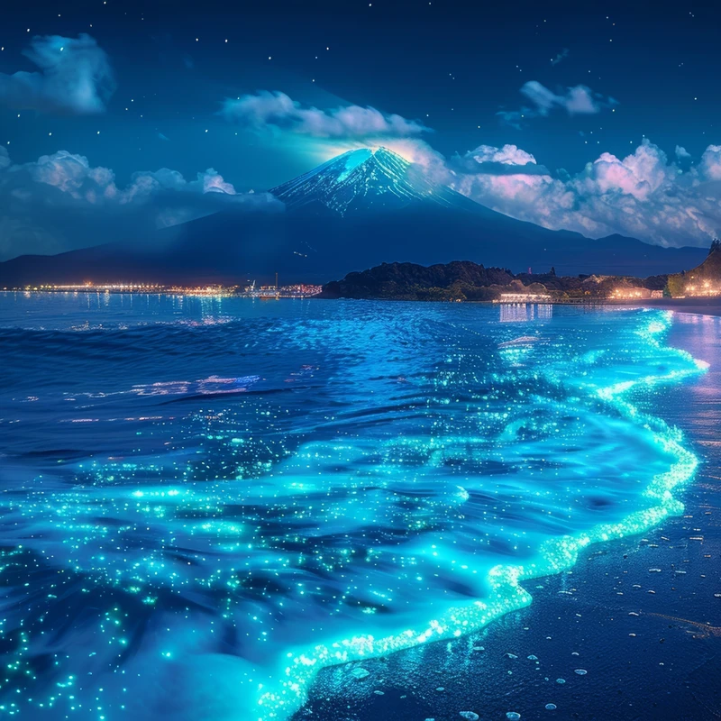 Japonský bioluminiscenční pláž 8K Ultra HD stolní pozadí
