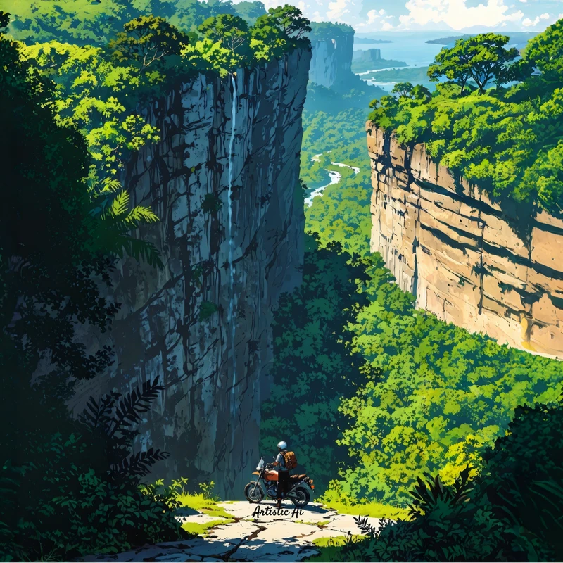 Studio Ghibli styl Kanyonová cesta 8K Ultra HD stolní pozadí