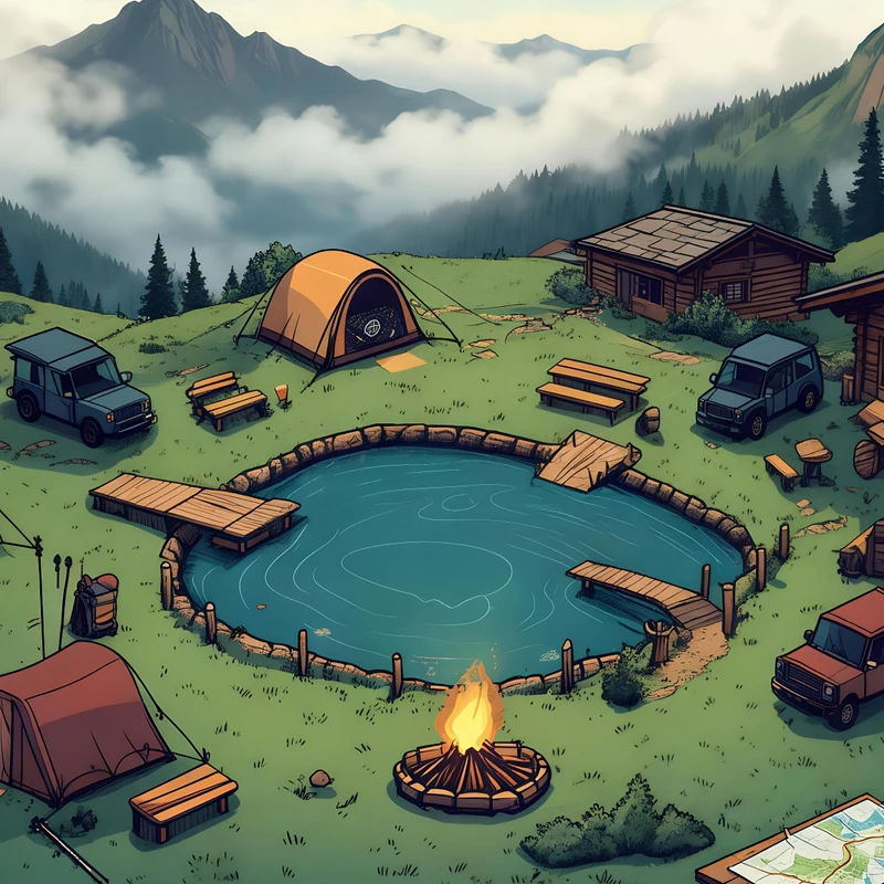 Cartoon-Style Camping Camp 8K Ultra HD Desktop Wallpaper