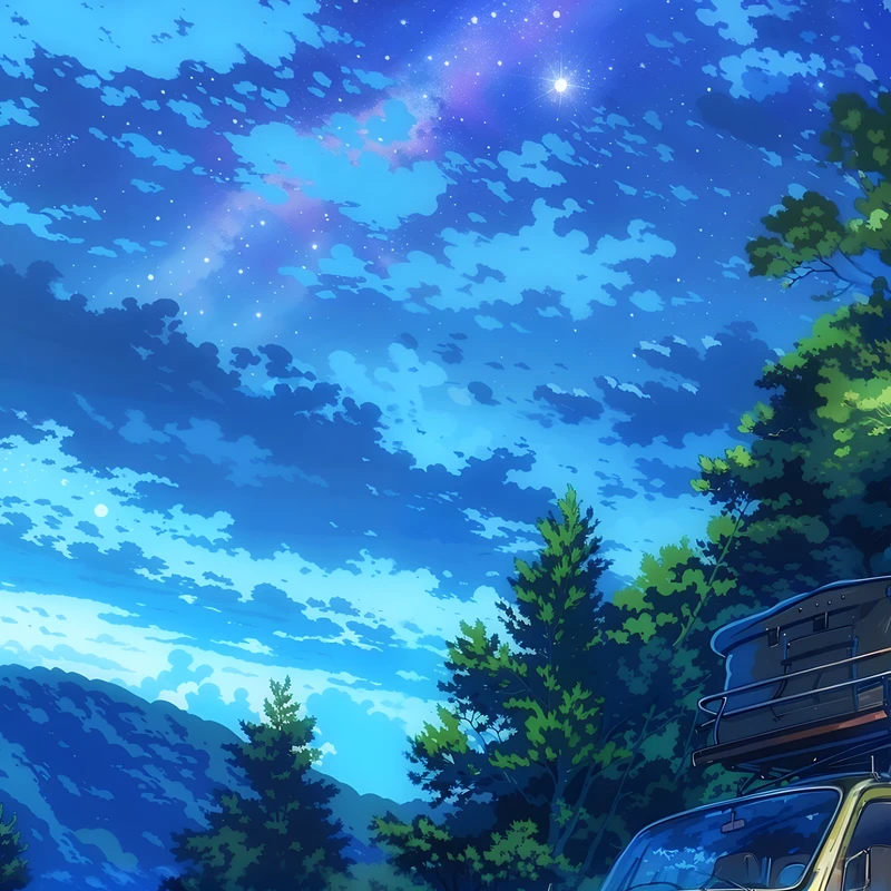 Anime Sterrenhemel Kamperen 8K Ultra HD Telefoonachtergrond