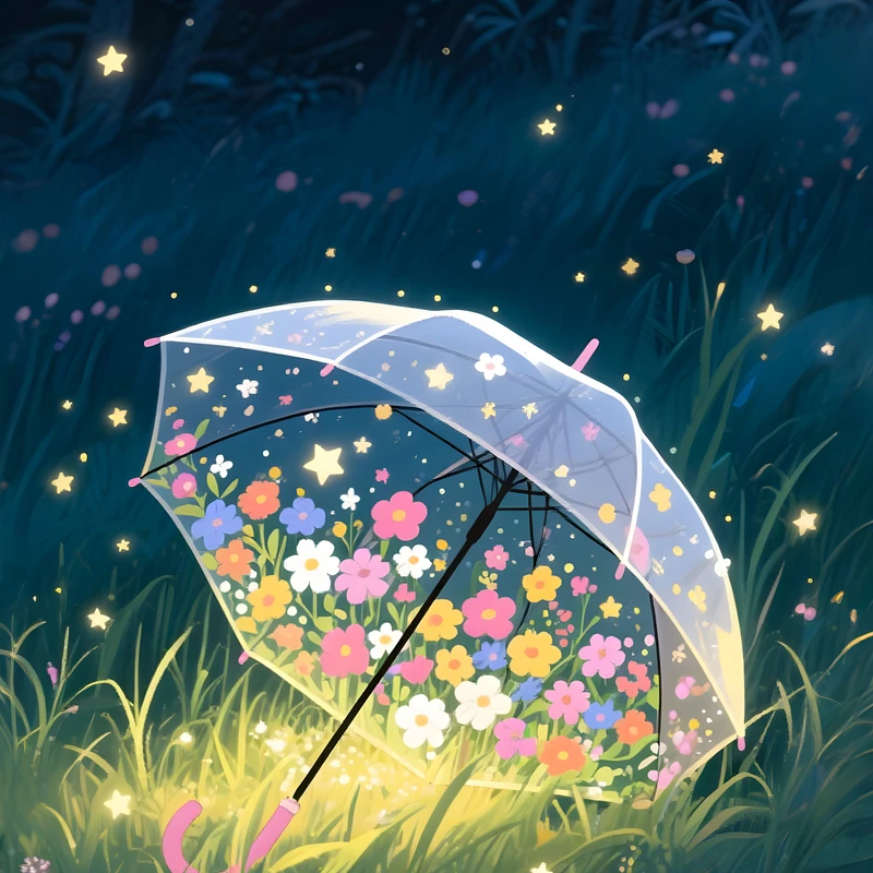 Anime-illuusio Yöpuutarissa Sateenvarjo 8K Ultra HD Puhelimen Taustakuva